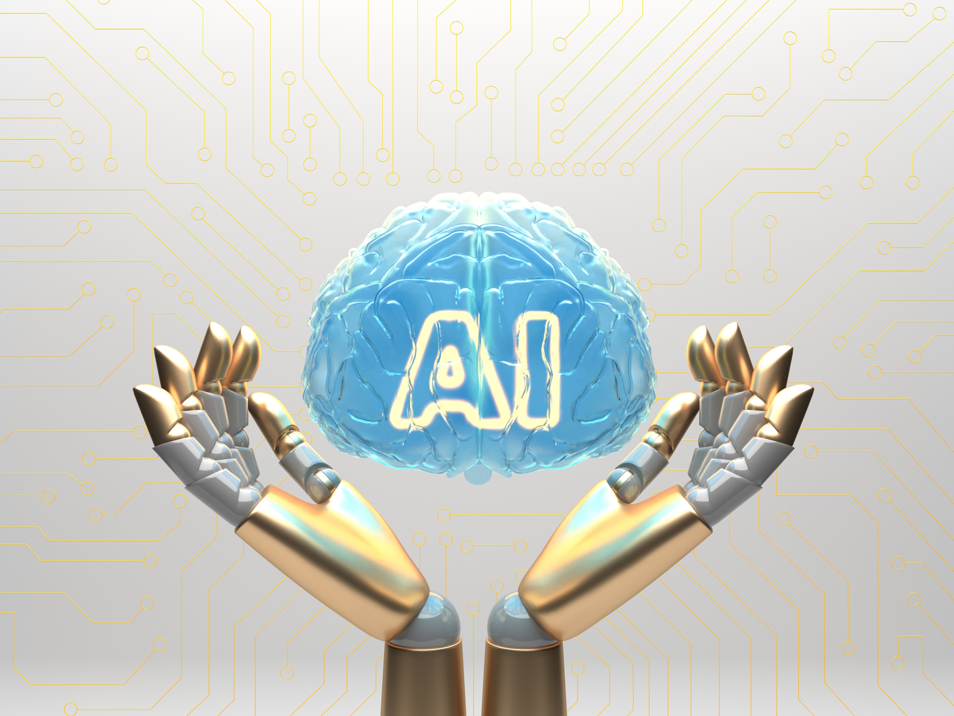 AI cloud concept with robot arms